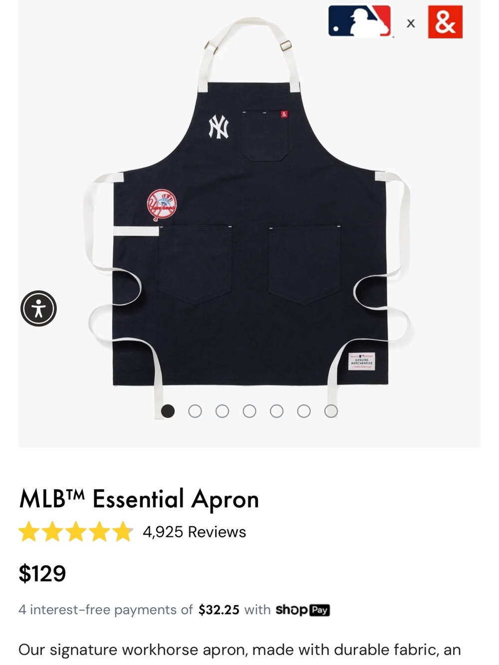 NWT Hedley Bennett NY Yankees Apron